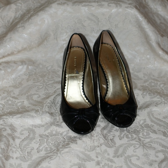 Black Fioni Peep Toe Wedges - Picture 4 of 10